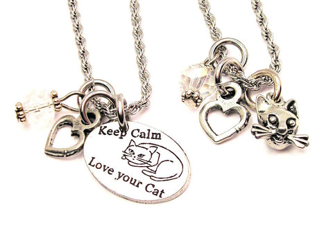 Keep Calm And Love Cats Set Of 2 Rope Chain Necklaces