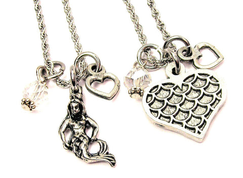 Mermaid's Heart Set Of 2 Rope Chain Necklaces