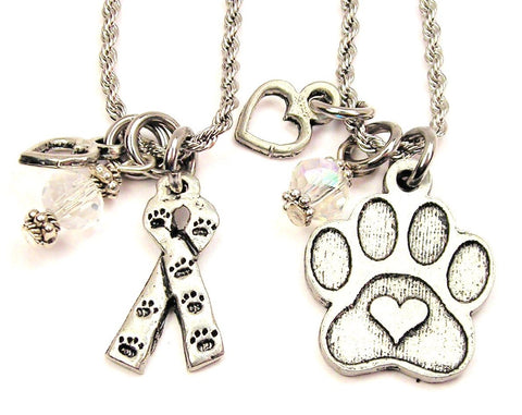 Rescue An Animal With Paw Print Set Of 2 Rope Chain Necklaces