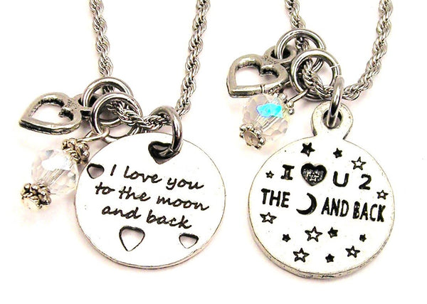 I Love U 2 The Moon And Back Set Of 2 Rope Chain Necklaces