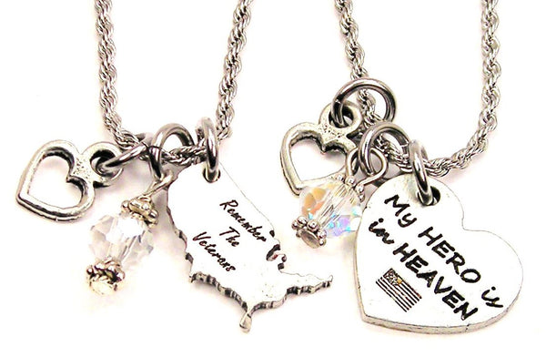 My Veteran Is In Heaven Set Of 2 Rope Chain Necklaces