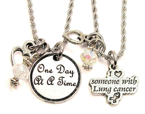 Lung Cancer Awareness Set Of 2 Rope Chain Necklaces