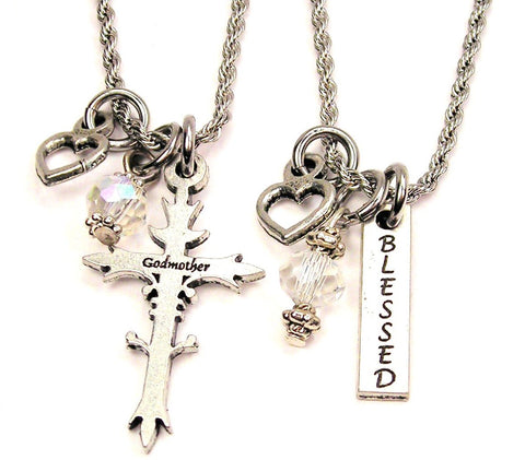 Godmother Cross Set Of 2 Rope Chain Necklaces