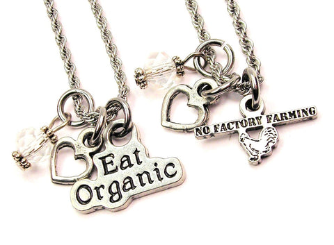 No Factory Farming Eat Organic Set Of 2 Rope Chain Necklaces