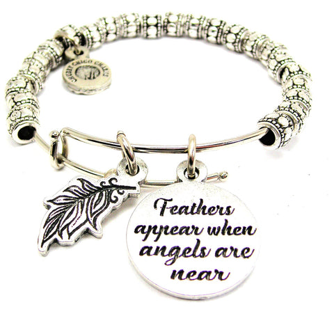 Feathers Appear When Angels Are Near Catalog Metal Beaded Bangle