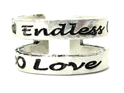 Double Band Endless Love Sterling Silver Plated Unisex Cuff Ring