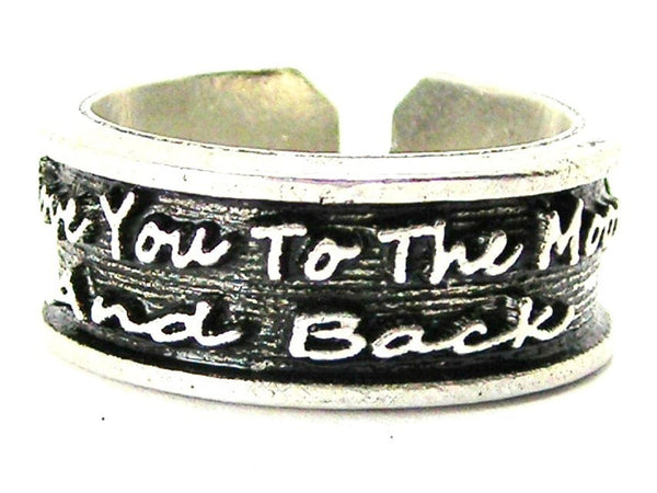 I Love You To The Moon And Back Sterling Silver Plated Unisex Cuff Ring