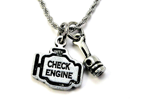 Check engine light with piston Charm Necklace
