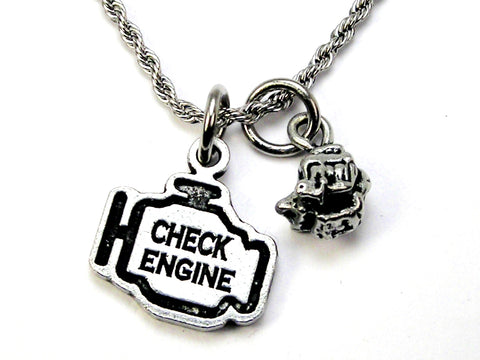 Check engine light with Motor Charm Necklace