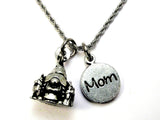 Mother Gnome with her two children with MOM Charm Necklace