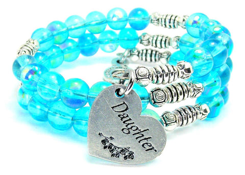 Daughter Heart Sea Siren Ocean Glass Wrap Bracelet