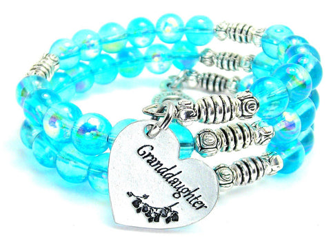 Granddaughter Heart Sea Siren Ocean Glass Wrap Bracelet