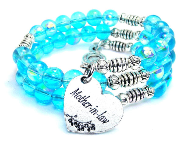 Mother In Law Heart Sea Siren Ocean Glass Wrap Bracelet