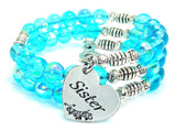 Sister Heart Sea Siren Ocean Glass Wrap Bracelet