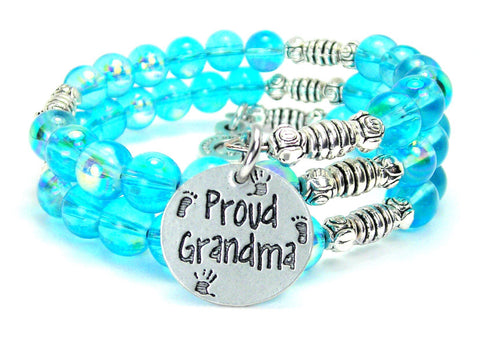 Proud Grandma Sea Siren Ocean Glass Wrap Bracelet