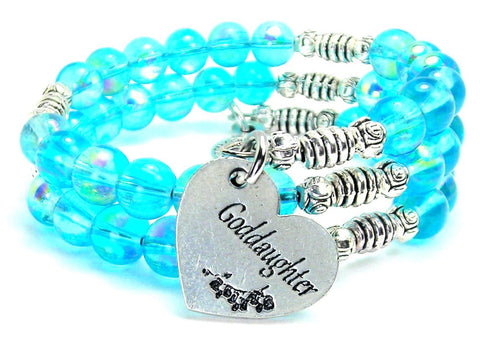 Goddaughter Heart Sea Siren Ocean Glass Wrap Bracelet