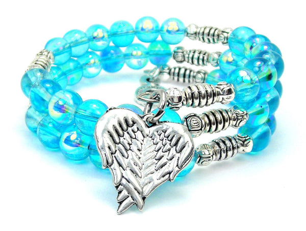 Folded Angel Wings Sea Siren Ocean Glass Wrap Bracelet