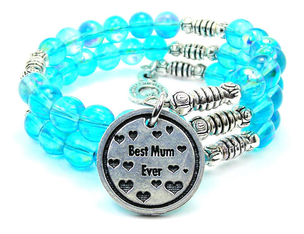 Best Mum Ever Sea Siren Ocean Glass Wrap Bracelet