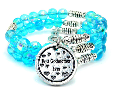 Best Godmother Ever Sea Siren Ocean Glass Wrap Bracelet