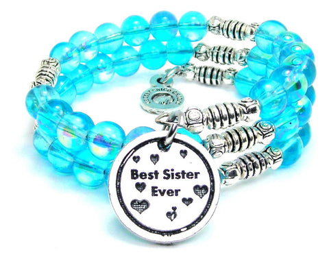 Best Sister Ever Sea Siren Ocean Glass Wrap Bracelet