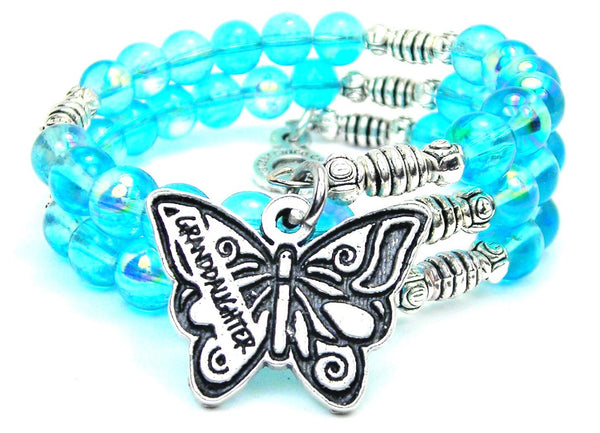 Granddaughter Butterfly Sea Siren Ocean Glass Wrap Bracelet