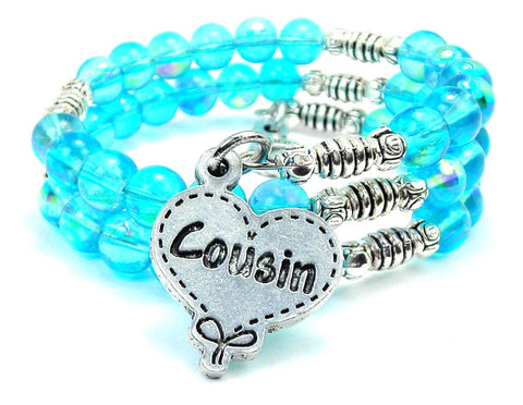 Cousin Quilted Heart Sea Siren Ocean Glass Wrap Bracelet