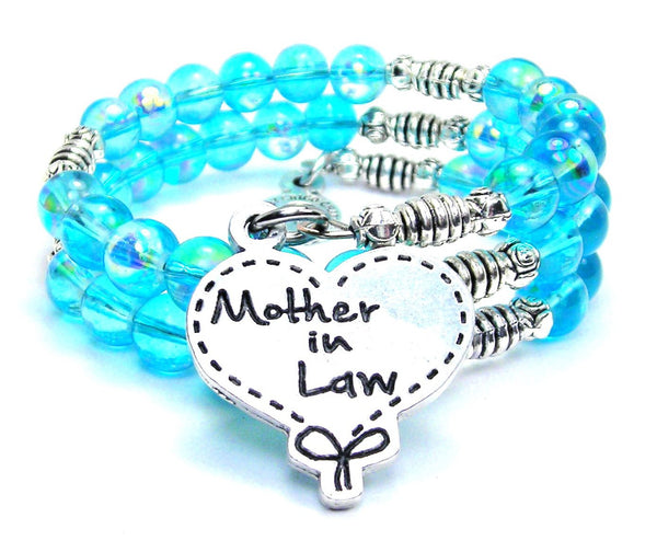 Mother In Law Quilted Heart Sea Siren Ocean Glass Wrap Bracelet