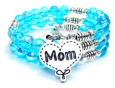 Mom Quilted Heart Sea Siren Ocean Glass Wrap Bracelet