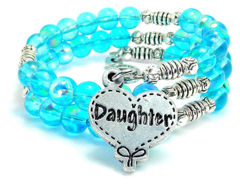 Daughter Quilted Heart Sea Siren Ocean Glass Wrap Bracelet