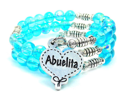 Abuelita Quilted Heart Sea Siren Ocean Glass Wrap Bracelet