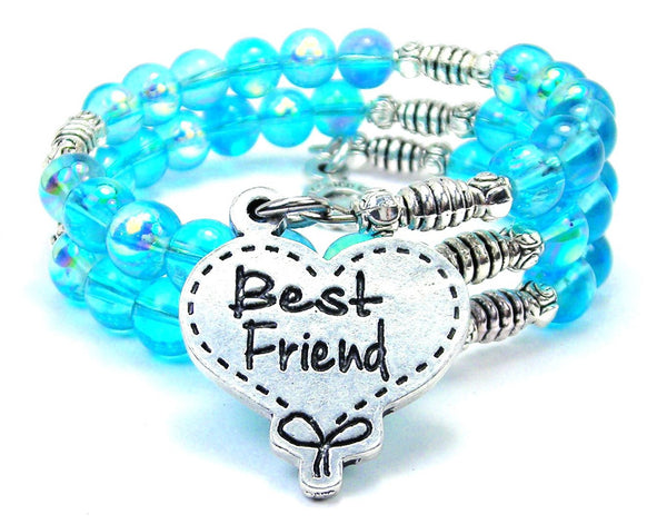 Best Friend Quilted Heart Sea Siren Ocean Glass Wrap Bracelet