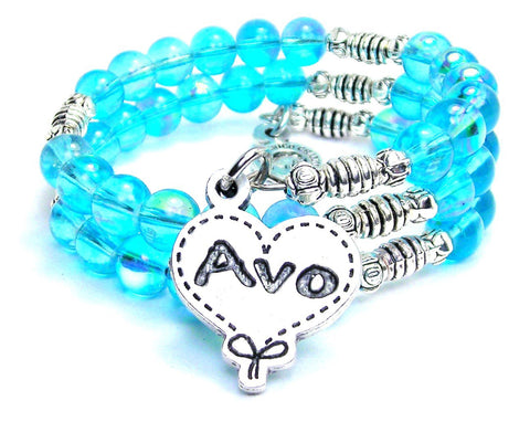 Avo Quilted Heart Sea Siren Ocean Glass Wrap Bracelet