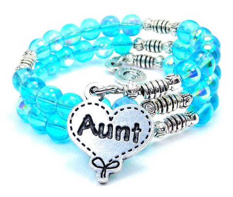 Aunt Quilted Heart Sea Siren Ocean Glass Wrap Bracelet