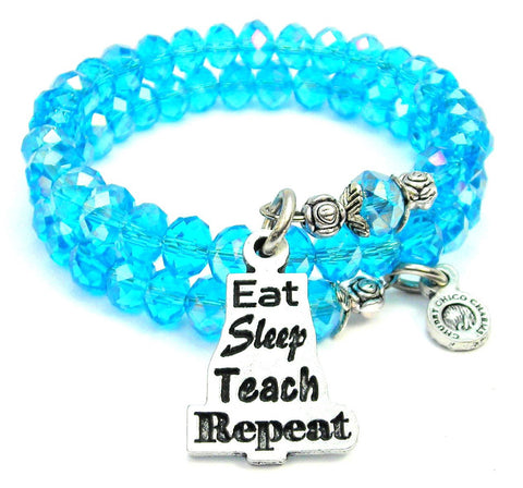 Eat Sleep Teach Repeat Sea Siren Ocean Glass Wrap Bracelet