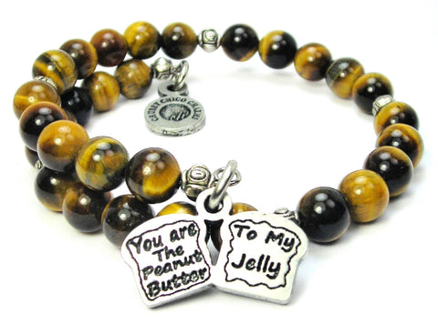 You Are The Peanut Butter To My Jelly Tiger's Eye Glass Beaded Wrap Bracelet
