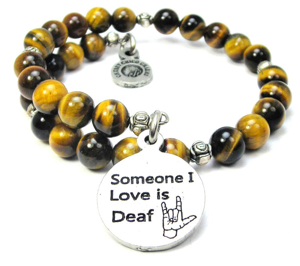 Someone I Love Is Deaf Tiger's Eye Glass Beaded Wrap Bracelet