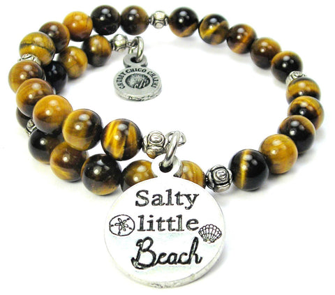 Salty Little Beach Tiger's Eye Glass Beaded Wrap Bracelet