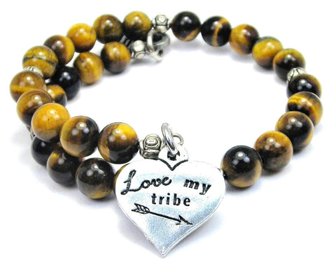 Love My Tribe Tiger's Eye Glass Beaded Wrap Bracelet