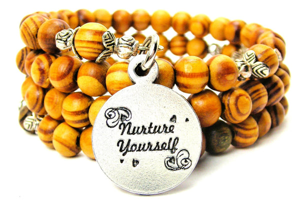 Nurture Yourself Circle Natural Wood Wrap Bracelet
