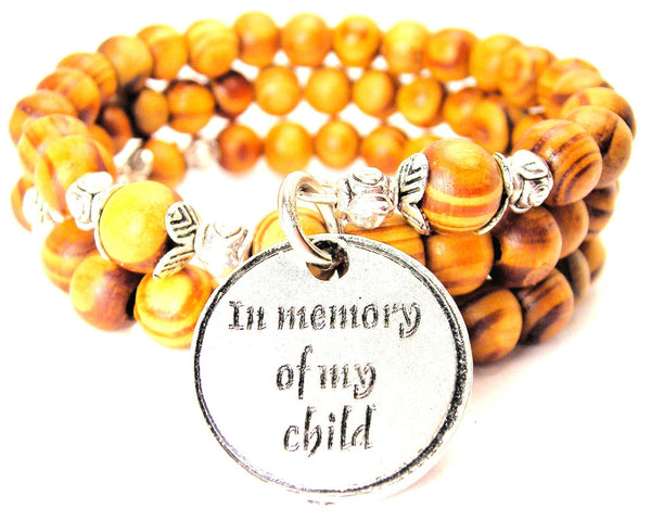 In Memory Of My Child Natural Wood Wrap Bracelet