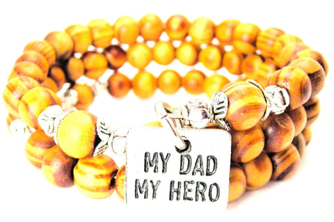 My Dad My Hero Natural Wood Wrap Bracelet