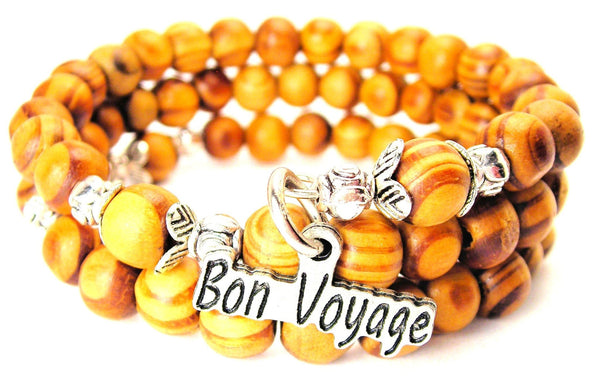 Bon Voyage Natural Wood Wrap Bracelet