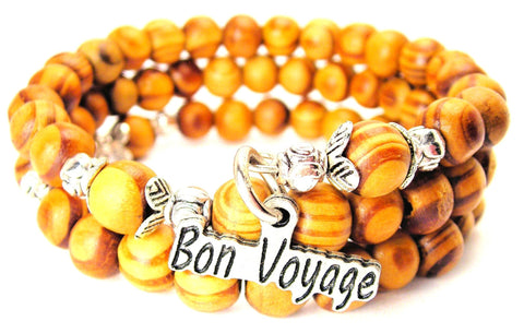 Bon Voyage Natural Wood Wrap Bracelet