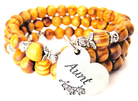 Aunt Heart Natural Wood Wrap Bracelet