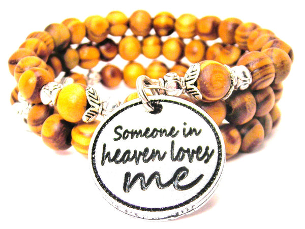 Someone In Heaven Loves Me Natural Wood Wrap Bracelet