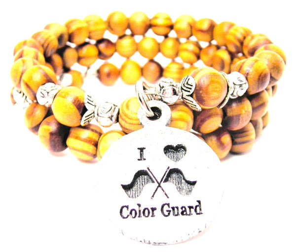 I Love Color Guard Natural Wood Wrap Bracelet