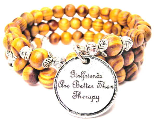 Girlfriends Are Better Than Therapy Natural Wood Wrap Bracelet