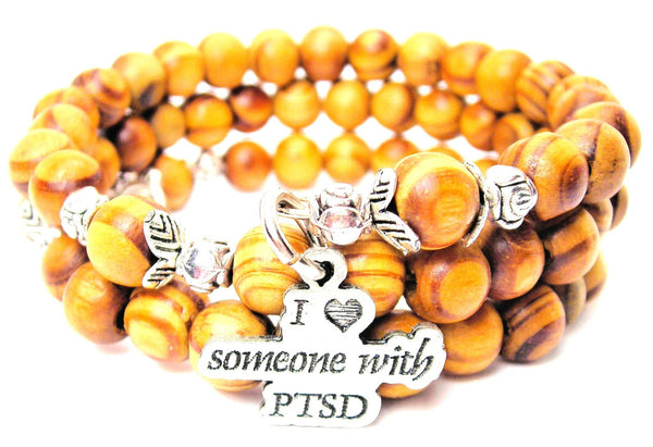 I Love Someone With PTSD Natural Wood Wrap Bracelet