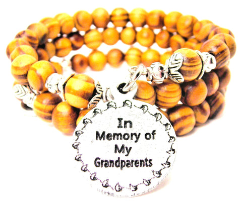 In Memory Of My Grandparents Natural Wood Wrap Bracelet