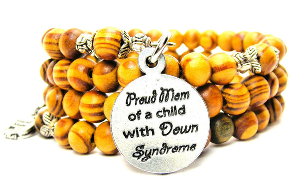 Proud Mom Of A Child With Down Syndrome Natural Wood Wrap Bracelet